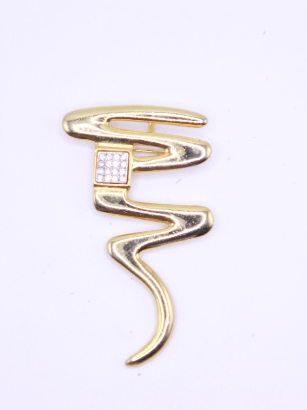 Park Lane Gold-Tone Zigzag Brooch with Pavé Square
